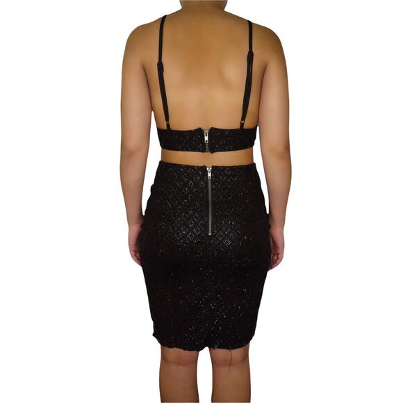 UO  Babyboo Black Sparkly Sexy Two Piece Set Tank & Mini Skirt Small - Picture 2 of 8